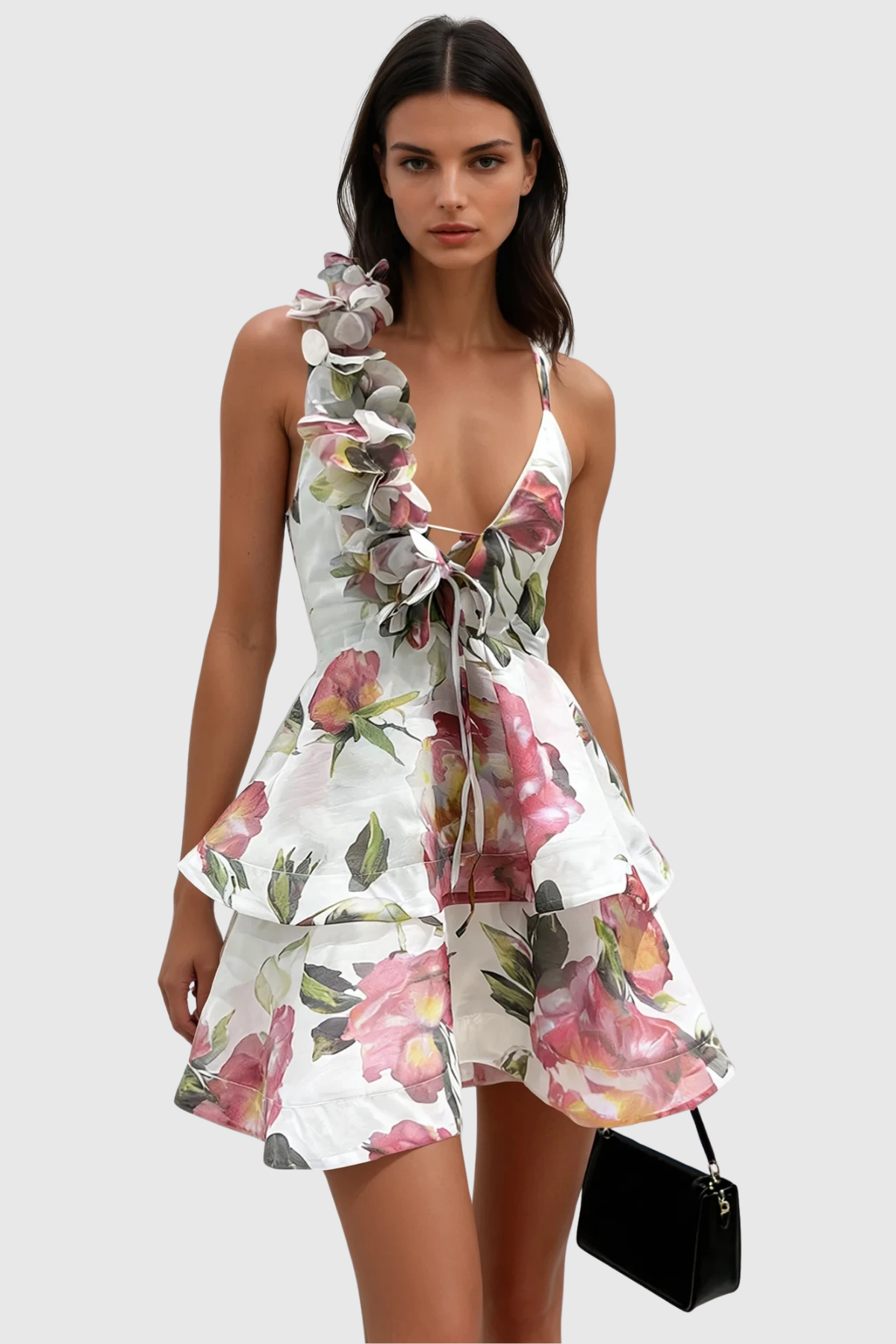 Pera Floral Appliqu¨¦ Ruffle Mini Dress - White