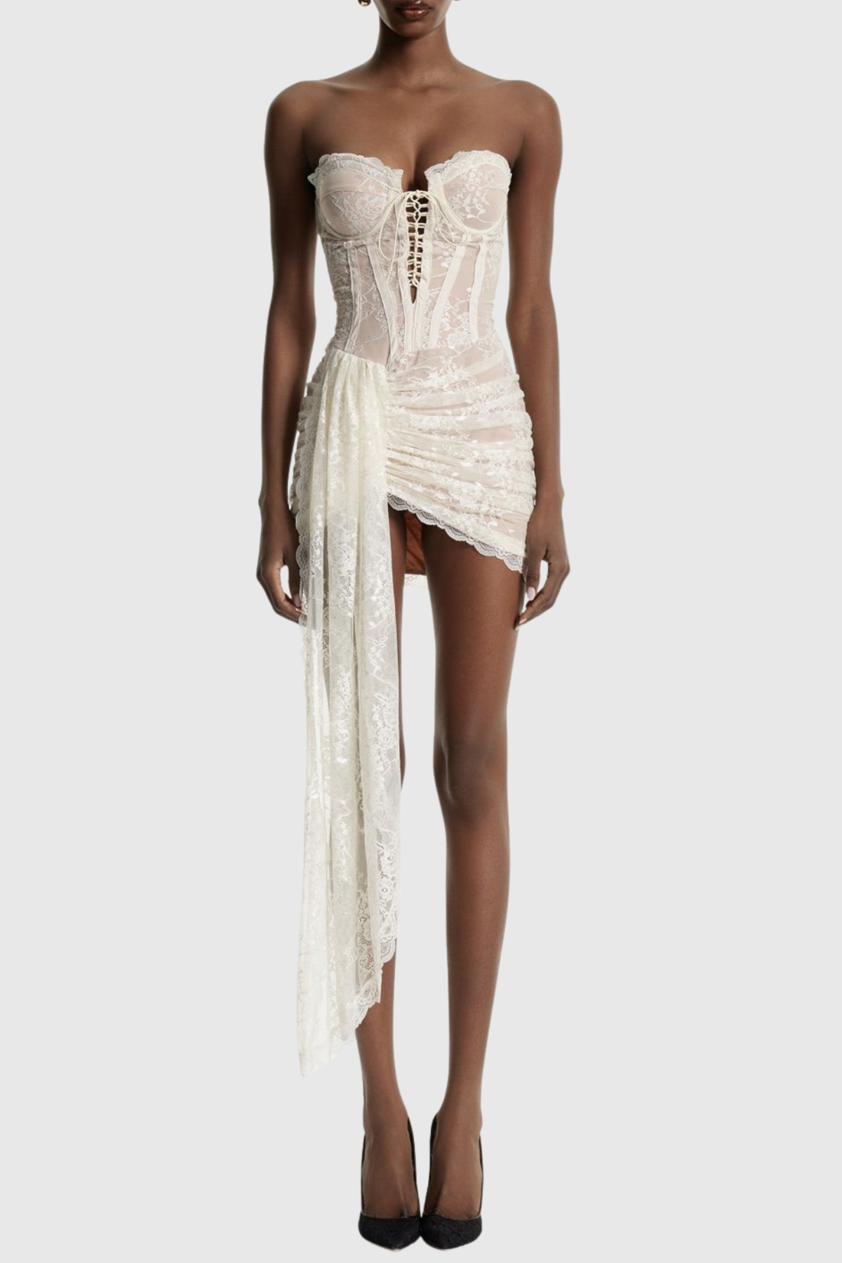 Delgado Lace Corset Strapless Mini Dress - Beige