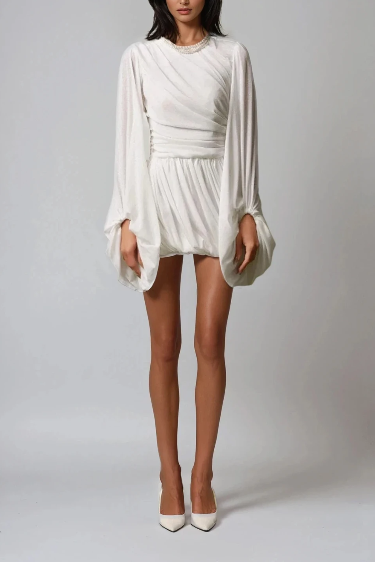 Dorka Balloon Sleeve Ruch Mini Dress