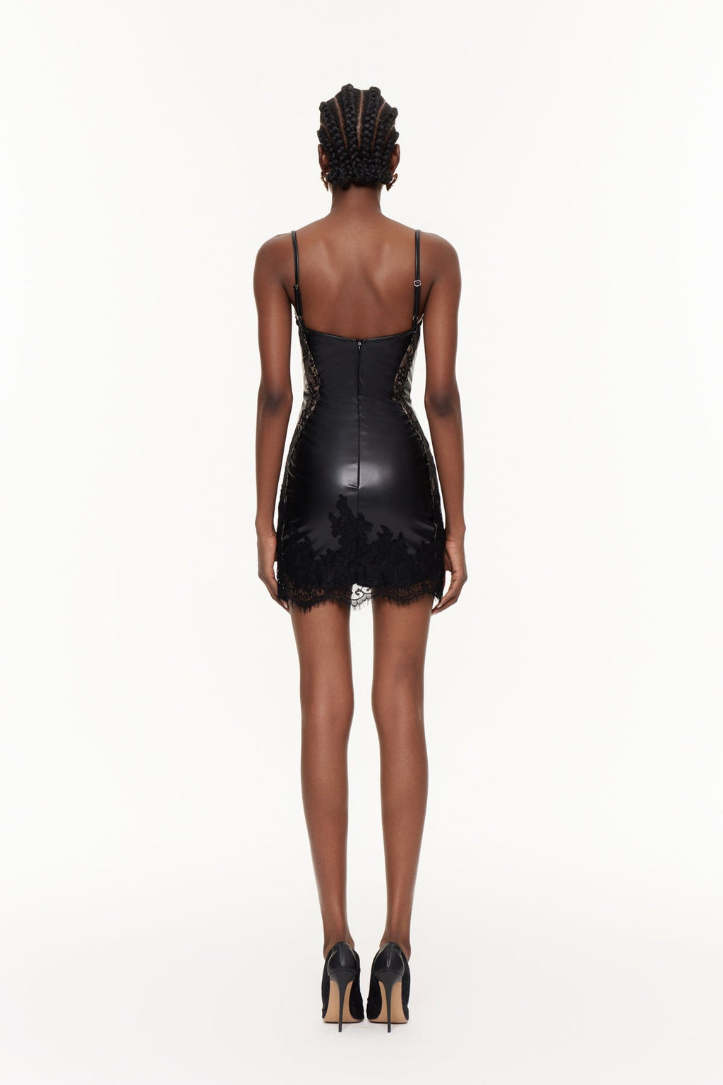 Eileithyia Lace Corset Leather Mini Dress