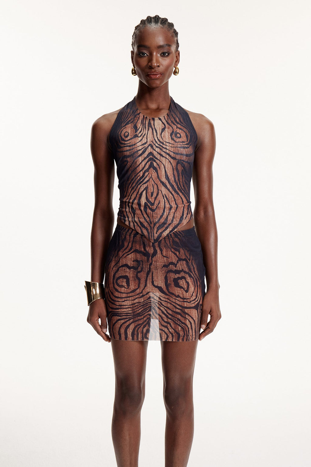 Elo Asymmetric Stripe Mesh Mini Dress