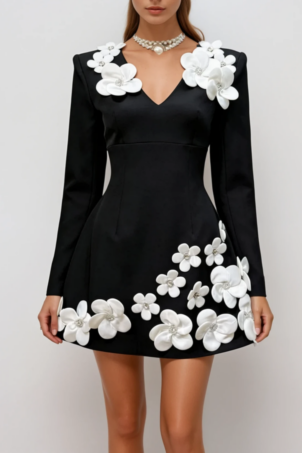 Kairo Floral Appliqu¨¦ Long Sleeve Mini Dress