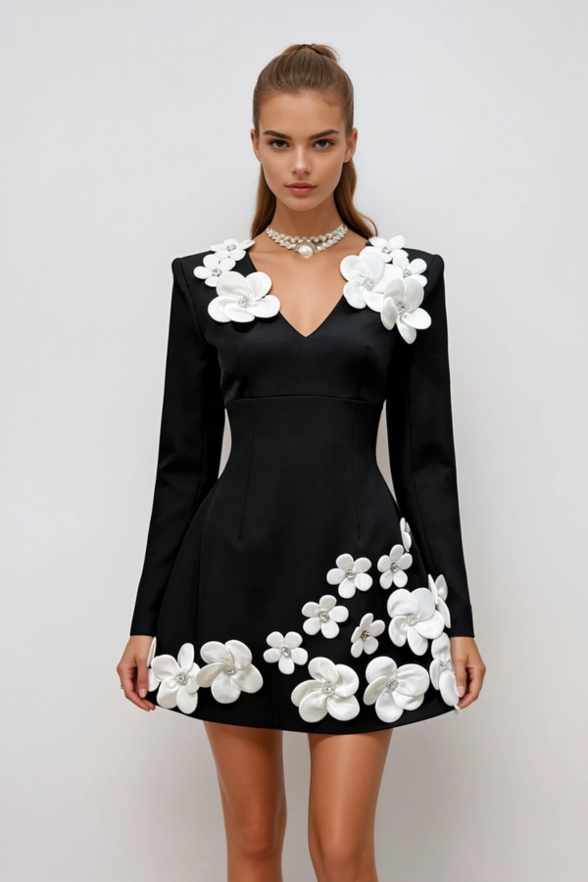 Kairo Floral Appliqu¨¦ Long Sleeve Mini Dress