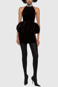 Mayuri Crystal Velvet Peplum-waist Mini Dress